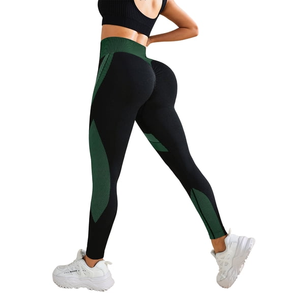 Women's High Waisted Seamless Color Block Scrunch Leggings Yoga Workout Pants