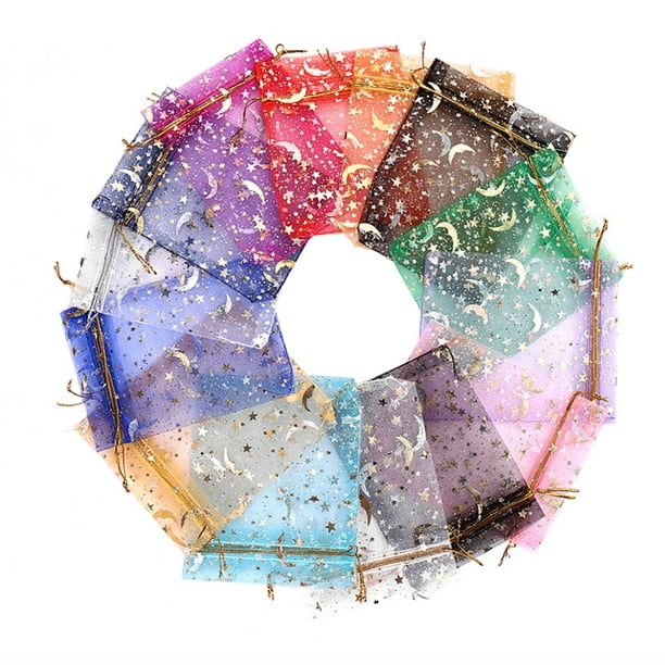 EeaseMX 50 bolsas de organza de malla para joyería, bolsas de regalo para fiestas con cordón