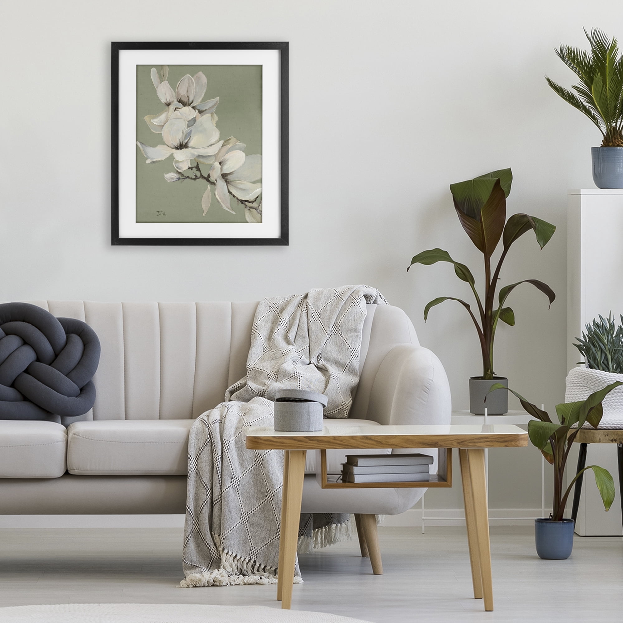 Stupell Industries Magnolias on Sage Florals Black Framed Print Under Glass, design by Patricia Pinto