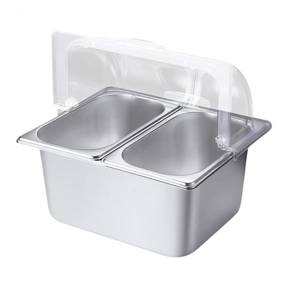 Stainless Steel Serving Tray Clear Lid Dustproof 2 Compartment Display Pan Condiment Dispenser with Dividers