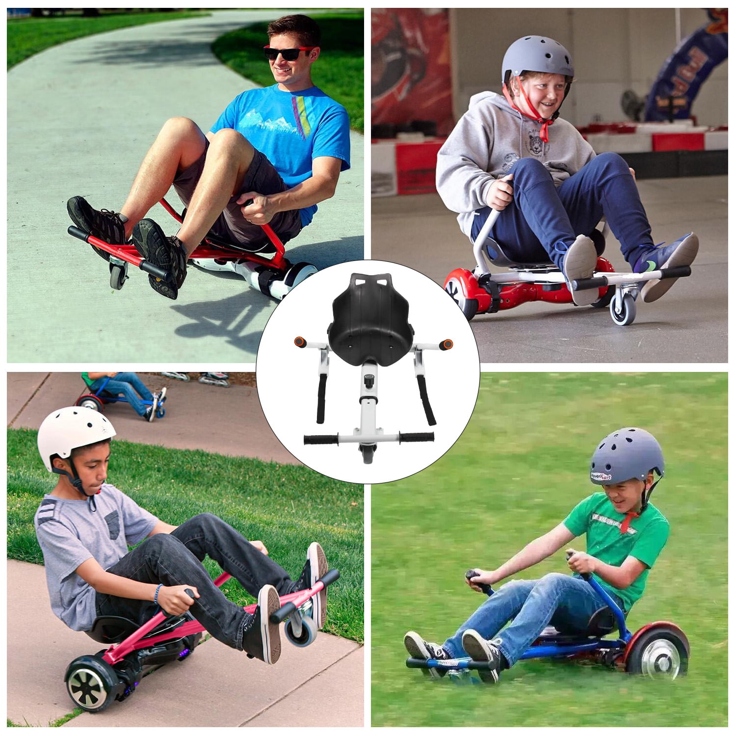 Hoverboard Go Kart Kit Hoverboard Seat Attachment Hoverkart Length-adjustable go kart Seat for Hoverboard in 6.5”-10”White