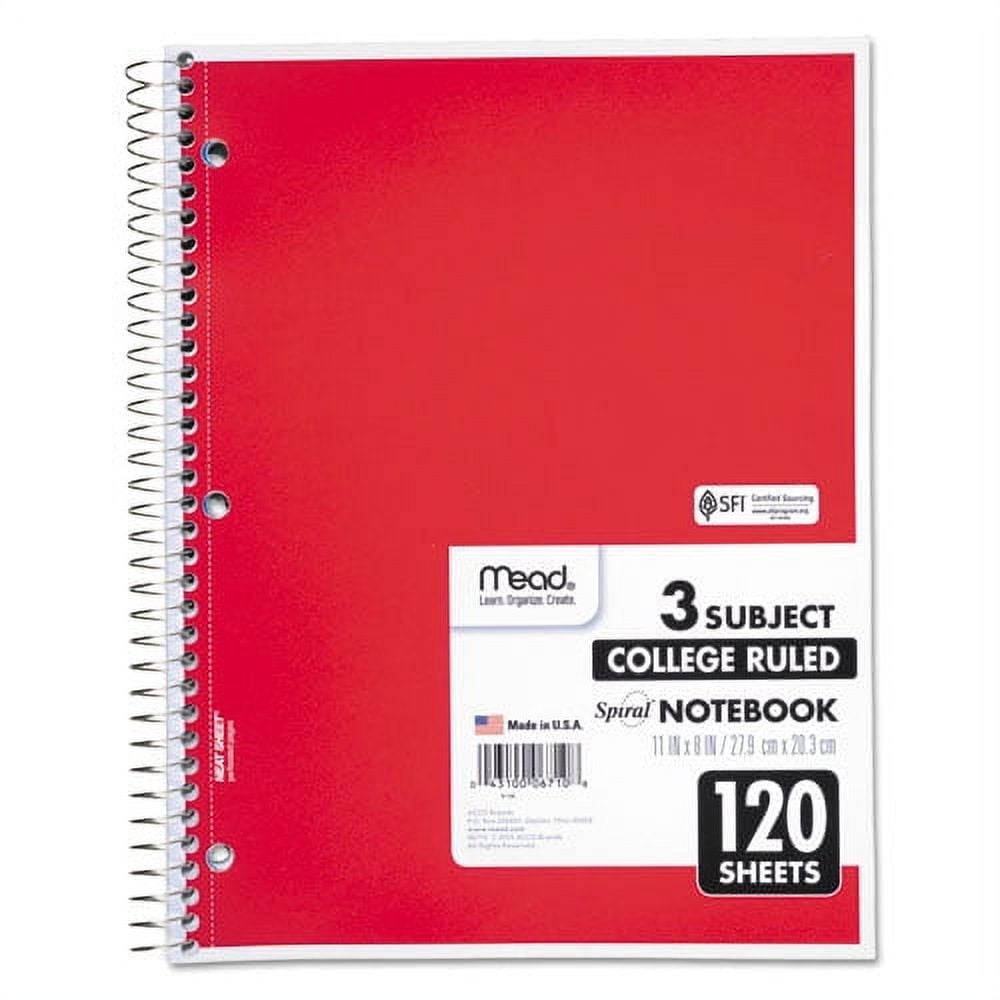 "Spiral Notebook, 3 Subject, Medium/college Rule, Randomly Assorted Covers, 11 X 8, 120 Sheets | Bundle of 5 Each"