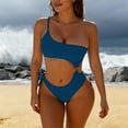 thumbnail image 4 of Womens Sexy One Piece Swimsuit Cut Out Slimming One Shoulder Bathing Suit Thong Monokinis Swimwear (M, Blue), 4 of 5