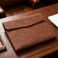 thumbnail image 5 of File Folder,Waterproof Document Pouch,Faux Leather File Organizer with Magnetic Snap for Thin A4 Document Storage,Meeting Documents Arrangement,Brown, 5 of 8