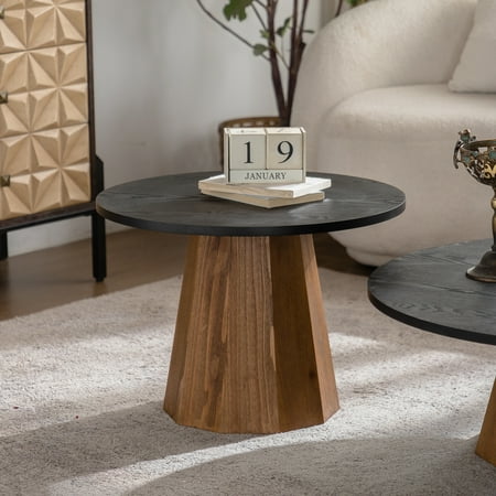 LiviNest Round Coffee Table for Small Living Room: 23.62 Inch Compact Pedestal Table - 15-Minute Easy Assembly for Apartments & Studios - Modern Wooden Accent Table