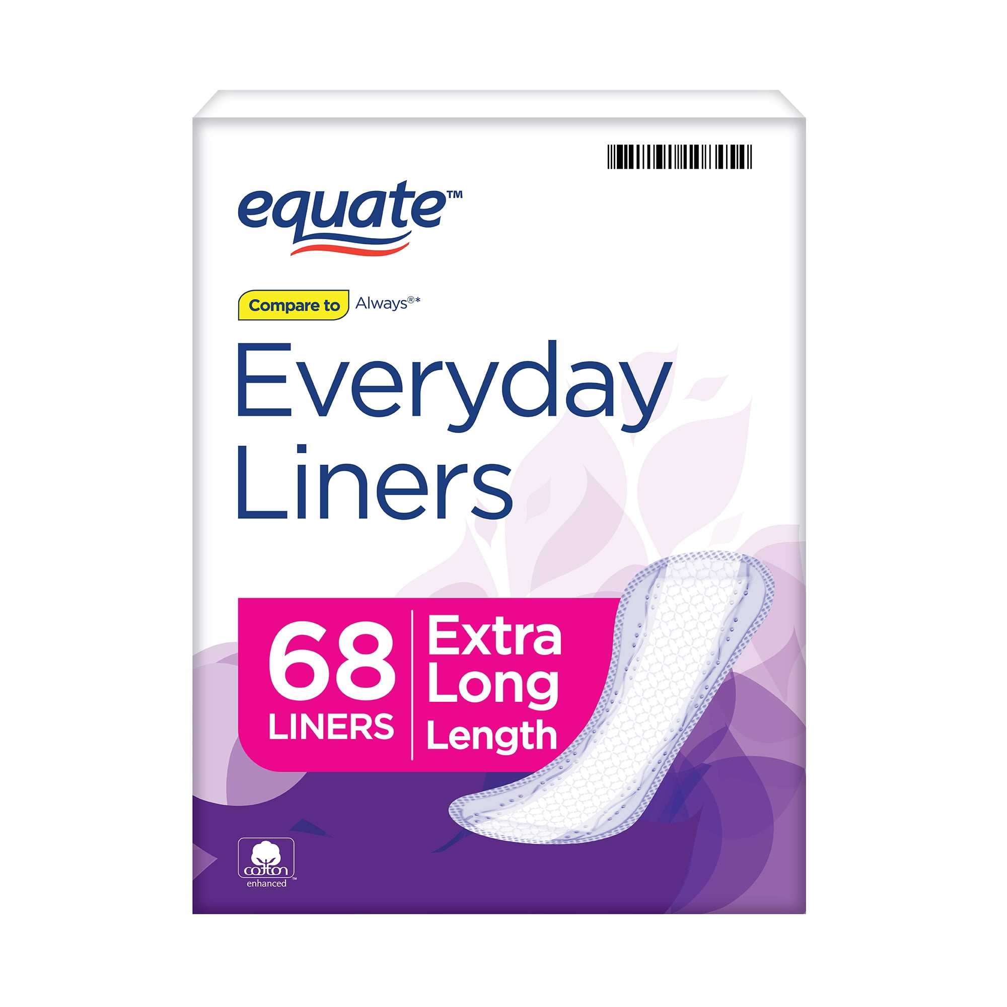 Equate Everyday Liners, Extra Long Unscented, 68 ct
