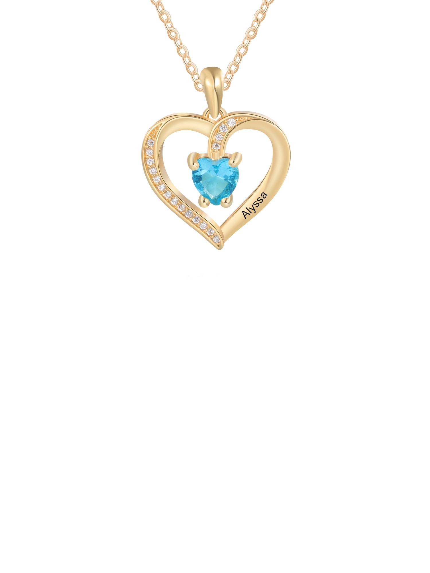 Personalized Planet Women's CZ Heart Engraved Birthstone Necklace