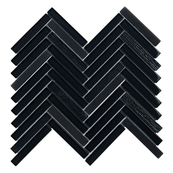 Modket TDH392MG Black Cold Spray Crystal Glass Herringbone Mosaic Tile Kitchen Bath Backsplash