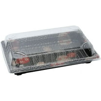 EcoQuality Black Sushi Trays with Lids 6.5 x 5.5 inch - Disposable Sushi Container Packaging Box with Cover Take Out Boxes Black Plastic To Go Containers Set Entrees Appetizers Desserts (50)