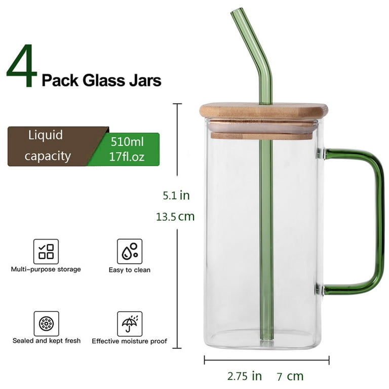  Tzerotone Glass Cups with Lids and Straws, 4 Pack 17