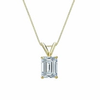 2Ct Emerald Cut Lab Created Diamond Solitaire Pendant W/18" 14k Yellow Gold Plated Silver