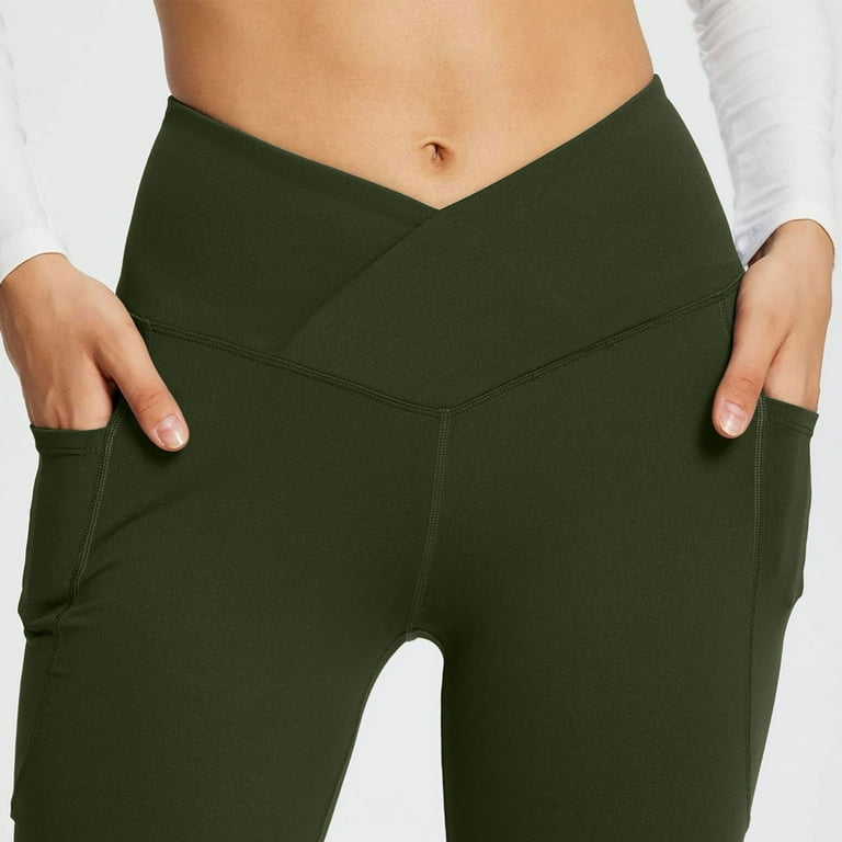 Womens Casual Flare Leggings with Pocket Bootleg Yoga Pants Crossover Hight  Waisted Workout Pants