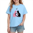 thumbnail image 2 of Girls Cat Heart T-Shirt Cute Kids Valentine Graphic Tee Blue Short Sleeve Cotton Top Soft Crewneck Animal Print,Size 9 T, 2 of 9