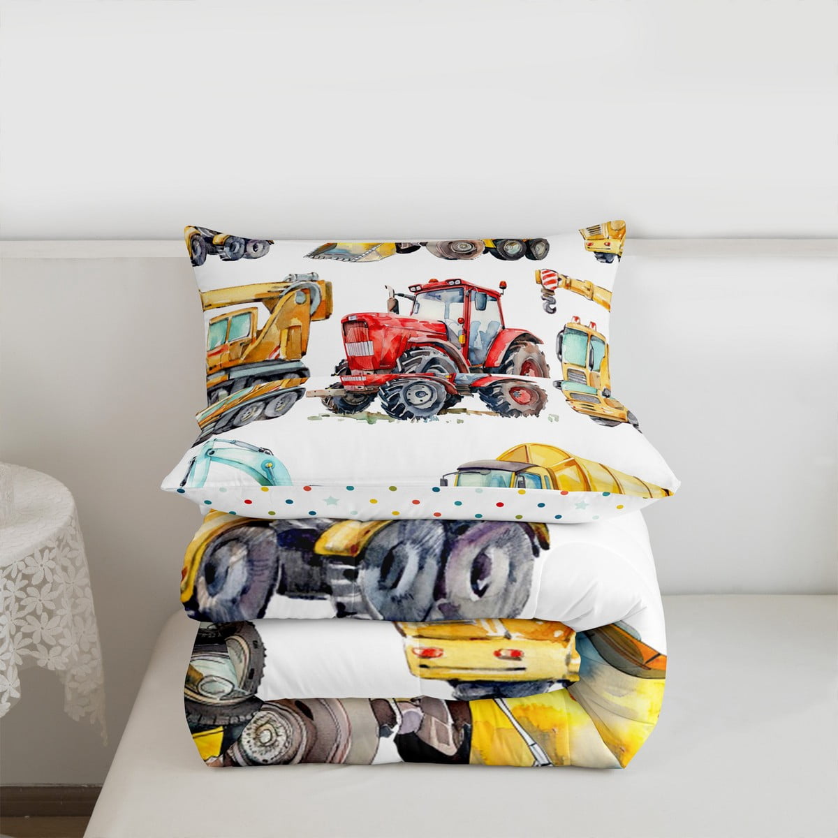 Industriële Voertuigen. Cartoon - Bouwwagens En Zware Machines Bulldozer Graafmachine Kraan Lader Gele Geïsoleerde Vrachtwagen Image228037817