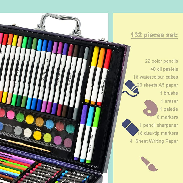 132-Piece Art Set, Inspiration Art Case Coloring Set, Deluxe Professional  Color Set, Art Kit Gift for Age 4-12, with Compact Portable Case 