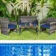 thumbnail image 5 of Costway 4PCS Patio Rattan Furniture Set Conversation Glass Table Top Sofa Cushioned Navy, 5 of 9