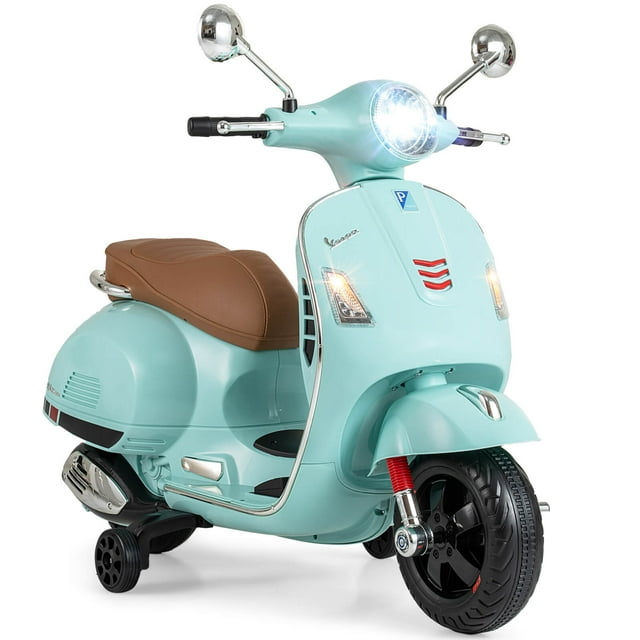 Costway Licensed VESPA 12V Kids Electric Motorcycle with Music Horn Story Training Wheels Green