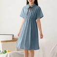 thumbnail image 2 of Bxsruta Girls Preppy A-Line Dress Short Sleeve Button Up Shirt Dress with Bow Tie High Waisted Summer School Uniform for Teen Kids, 2 of 7