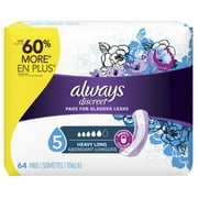 Always Discreet Incontinence Heavy Absorbency Pads for Women, Long Length, 64 ct