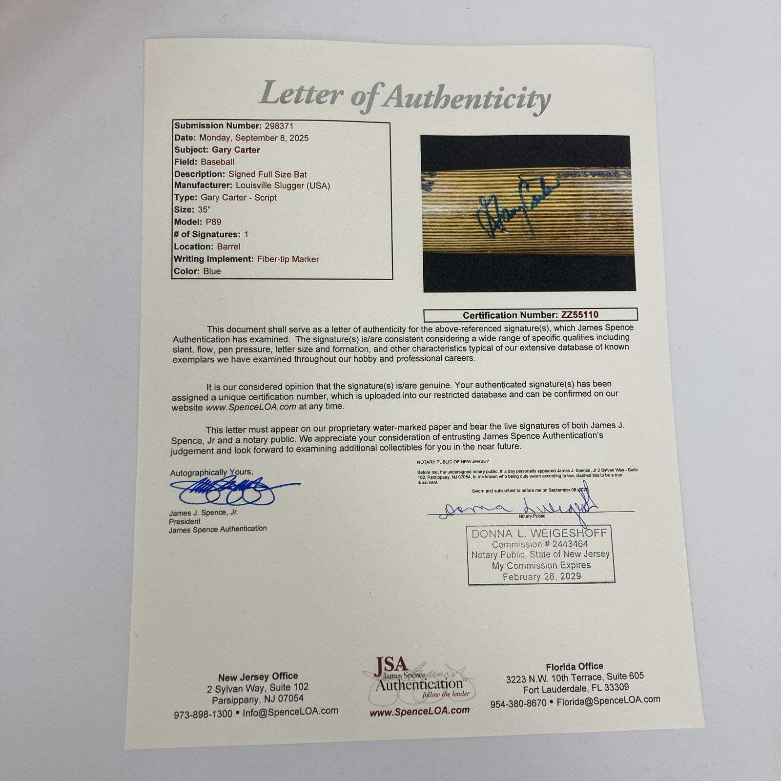 Gary Carter Signed 1983 Louisville Slugger Game Issued Baseball Bat PSA  JSA