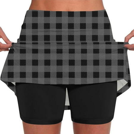 Dihao Biker Shorts 2024 Plus Size Summer Shorts Check Printed Elastic High Waisted Biker Shorts for Women-5  Tummy Control Fitness Athletic Workout Running Yoga Gym Shorts Double Layer