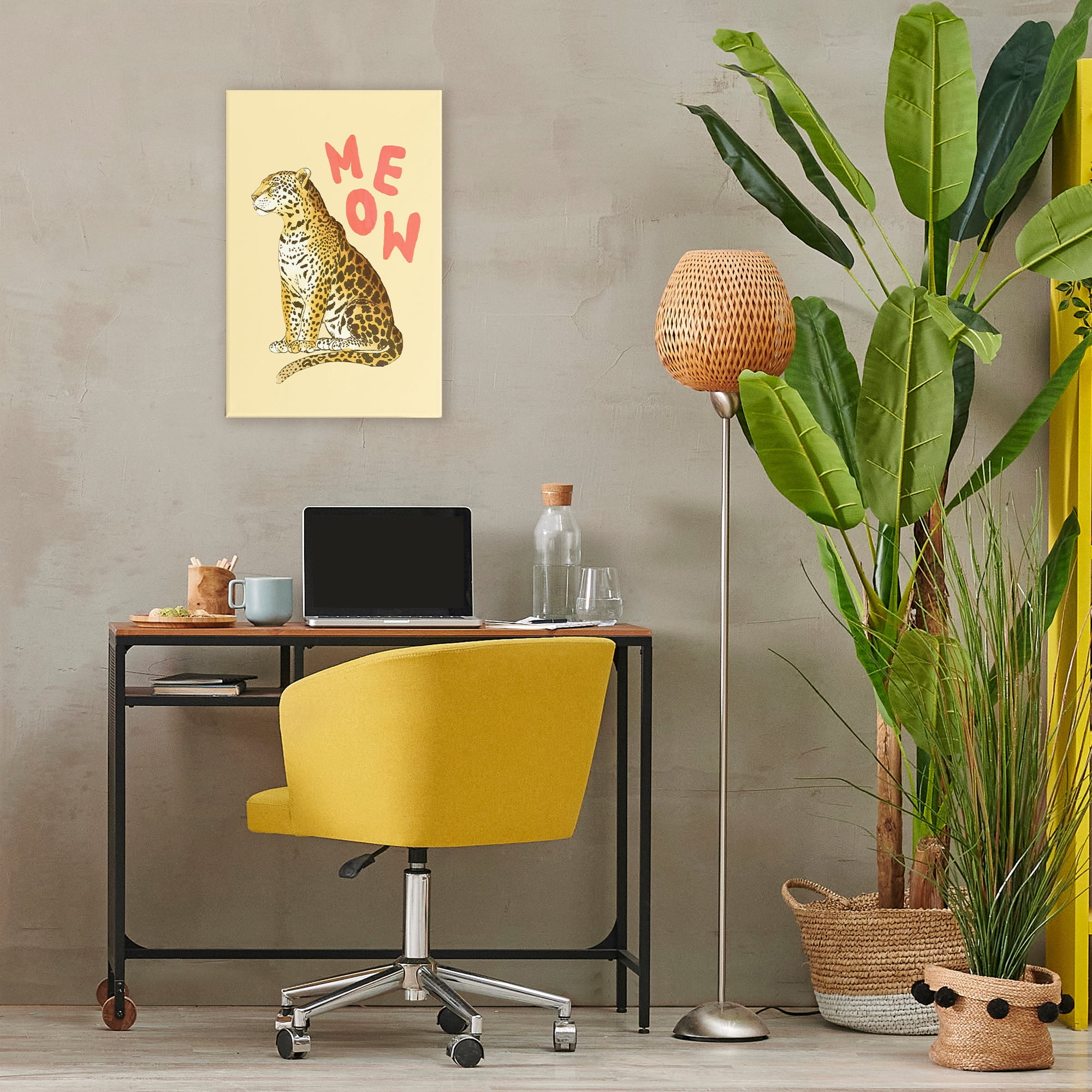 Stupell Industries Meow Leopard on Yellow Canvas Wall Art, design by Florentina Dolci
