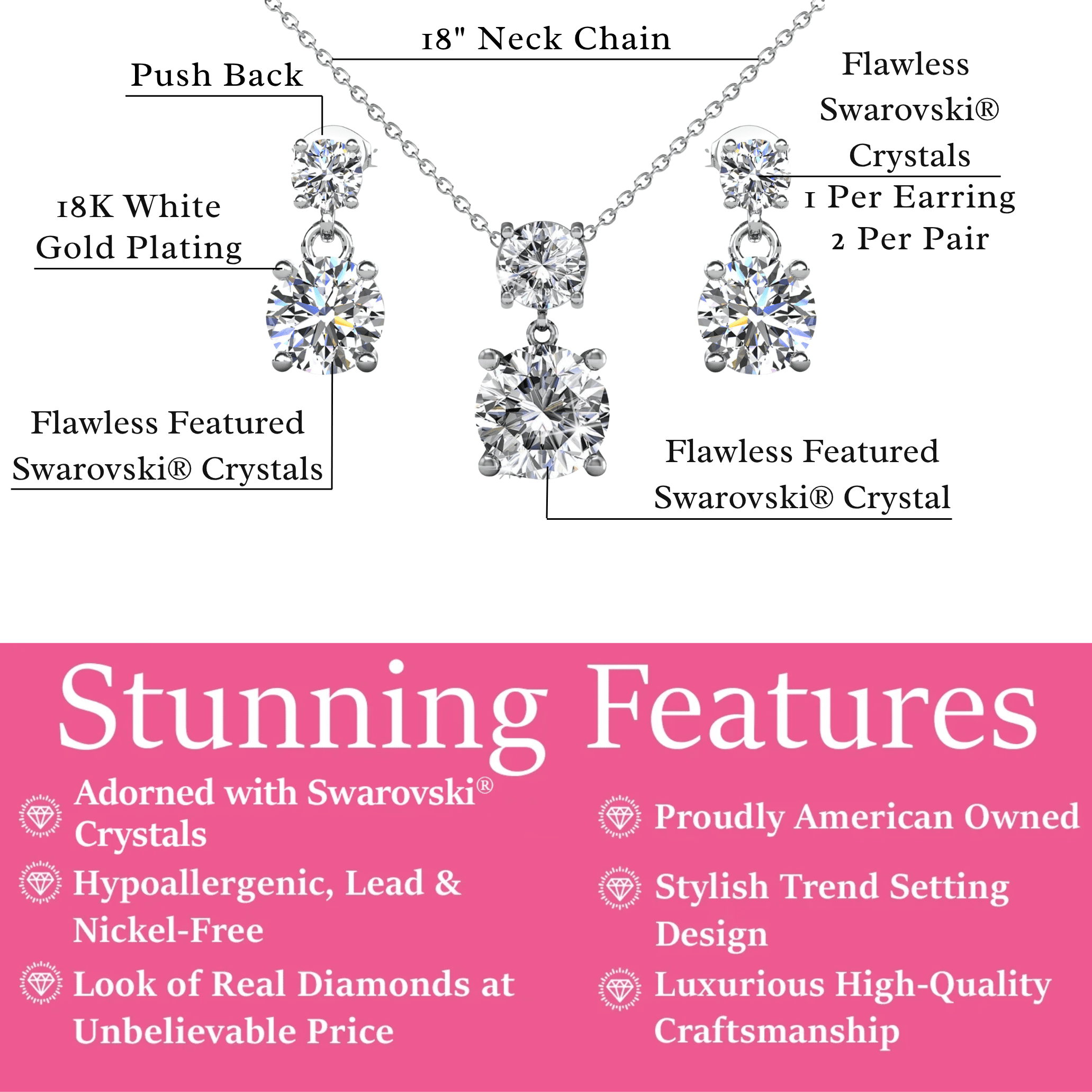 Cate & Chloe Jasmine 18k White Gold Plated Jewelry Set with Swarovski Crystals Gift for Women