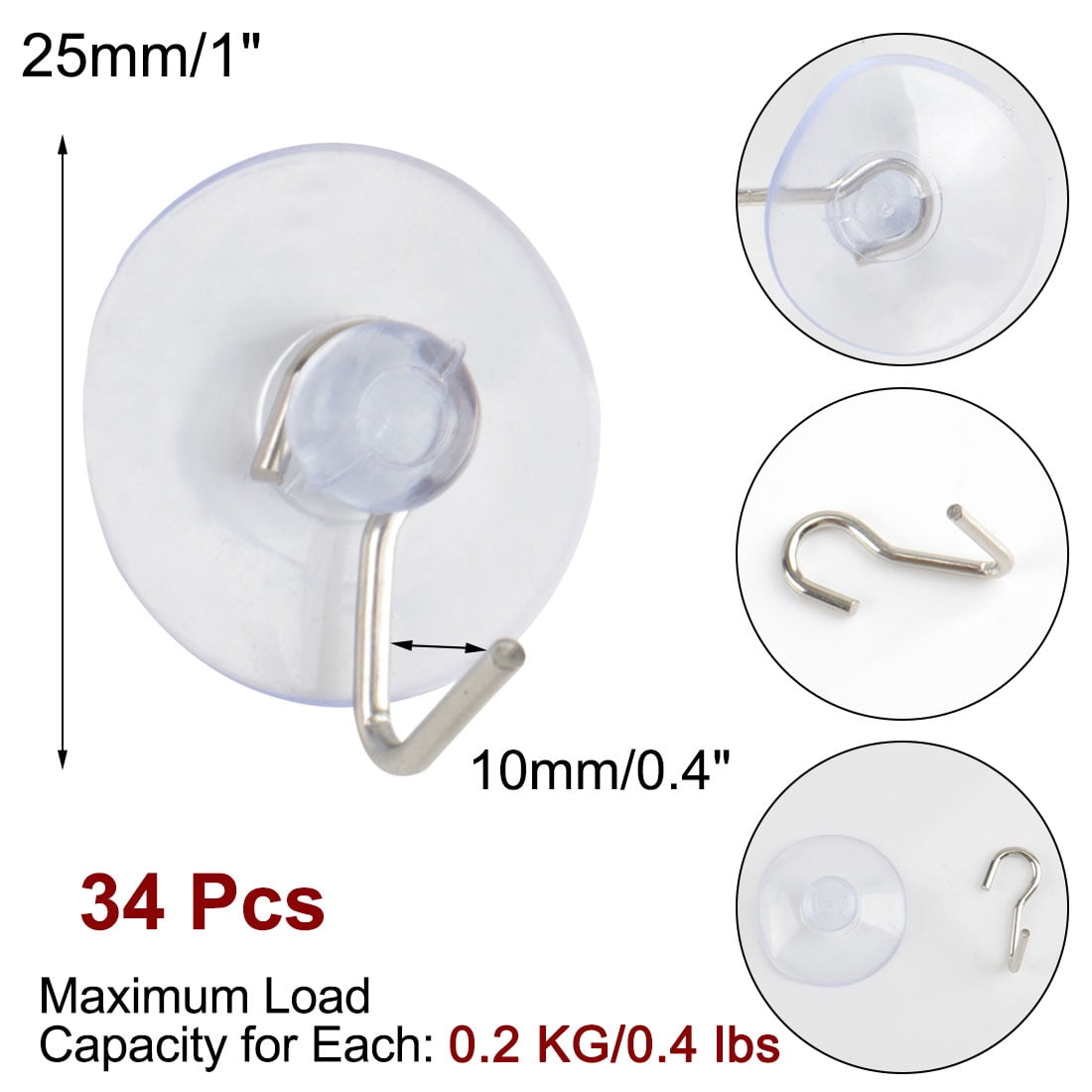 Unique Bargains 34pcs Suction Cup Hooks 1 Inch Diameter Wall Hook Removable Kitchen Holder