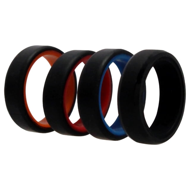 Juego de anillos de boda de silicona de 2 capas con cepillo de 6 mm - Multicolor de ROQ para hombres - Anillo de 4 x 7 mm
