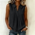 thumbnail image 4 of ClodeEU Women's V Neck Sleeveless Collared Pleated Blouse,Solid Color Casual Tank Top for Summer Black,Women's Plus L, 4 of 8