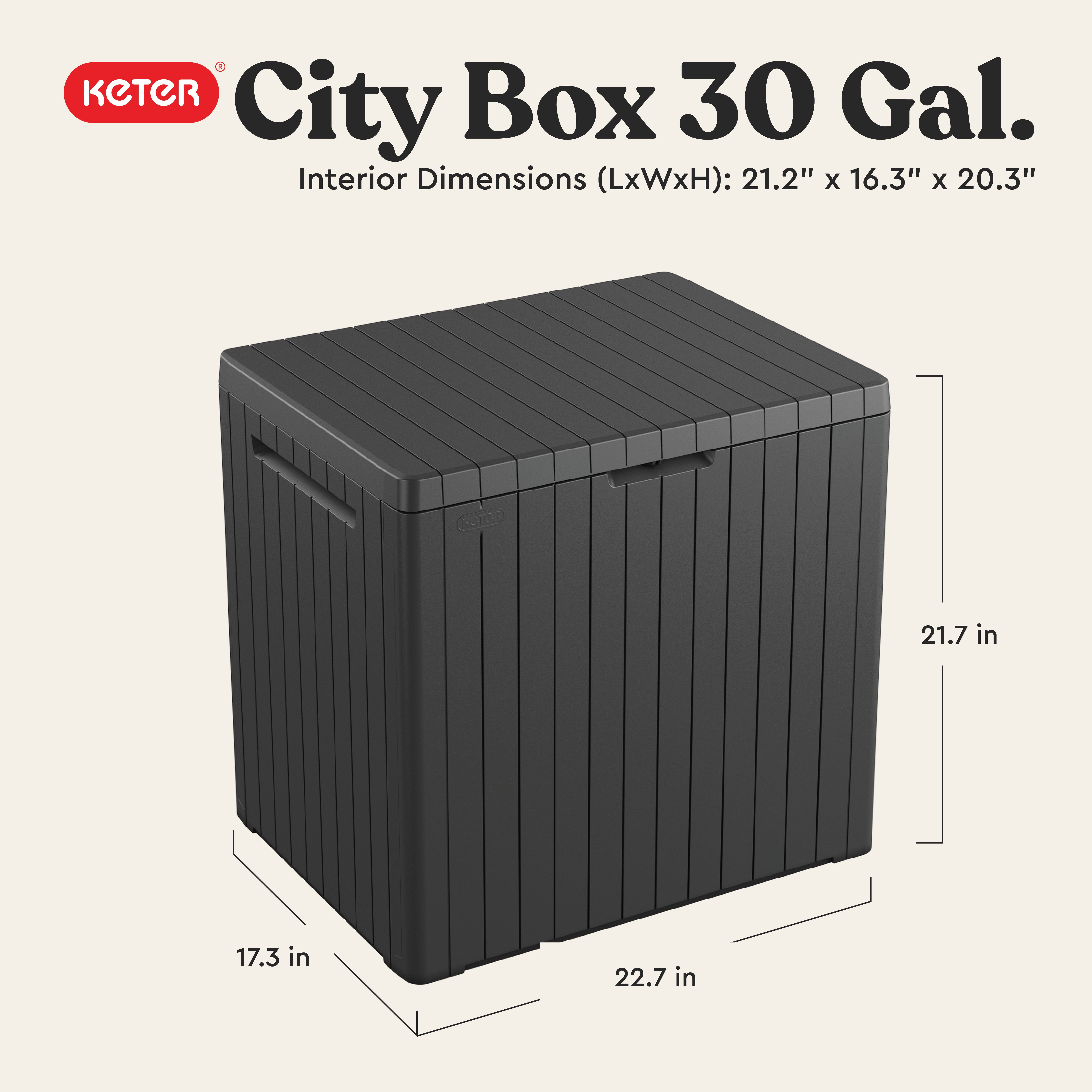 Keter City Outdoor 30 Gallon Durable Resin Outdoor Deck Box for Storage Organization, Gray