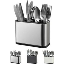 Kitchen Utensil Holder For Counter Organizer Stainless Steel 4 Compartments Storage Cooking Silverware Organizer Caddy Large Capacity Flatware Spoon Spatula Fork Gift (Silvery)