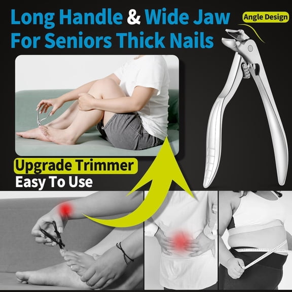 Silver Elderly Nail Clipper A - Long Handle & Wide Jaw Nail Clipper for Seniors with Thick Nails Ergonomic Design Easy Grip Nail Trimmer for Elderly, Nail Clippers, Nail Clippers, Easter, St.