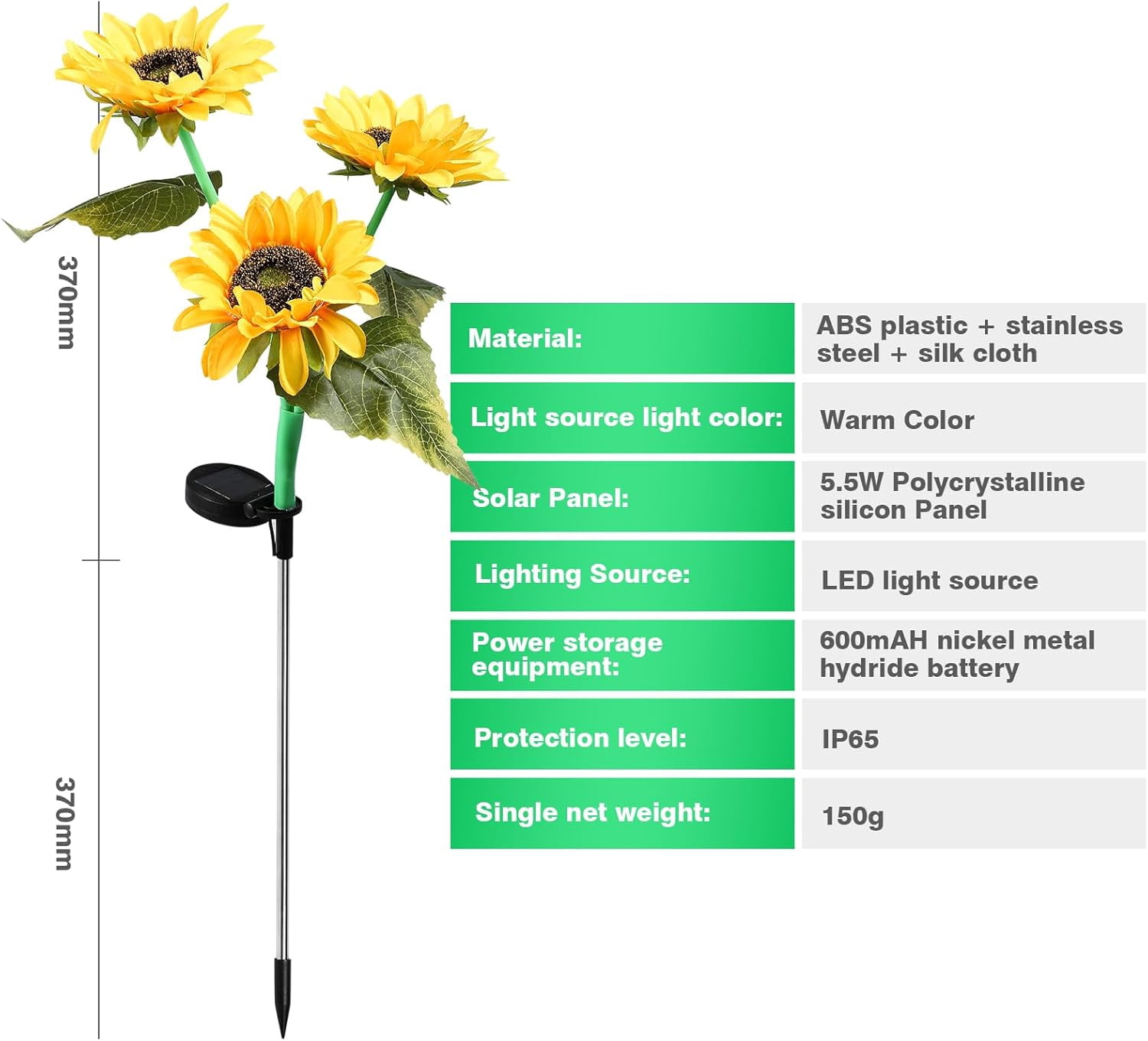 3 Head Solar-Powered Sunflower Lights - High - Simulation, IP44 Waterproof, Ideal for Outdoor Decoration,3 pack