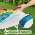 thumbnail image 5 of Colorful Rainbow Tie Dye Spiral Pattern Round Fitted Tablecloth with Elastic Edge,Dining Table Cover Waterproof,Outdoor Round Tablecloth for Camping,Dining,Indoor and Outdoor, 5 of 7