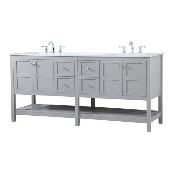 Elegant Decor Theo 72" Steel and Solid Wood Double Bathroom Vanity in Gray