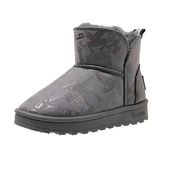 Kids Boys Girls Snow Boots Slip On Ankle Booties Waterproof Faux Fur Lined for Children Outdoor Winter Shoes