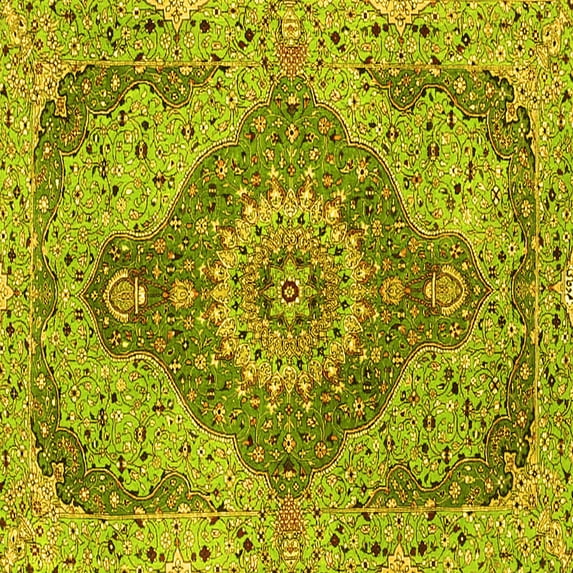 Ahgly Company Machine Washable Indoor Square Medallion Yellow Traditional Area Rugs, 7' Square