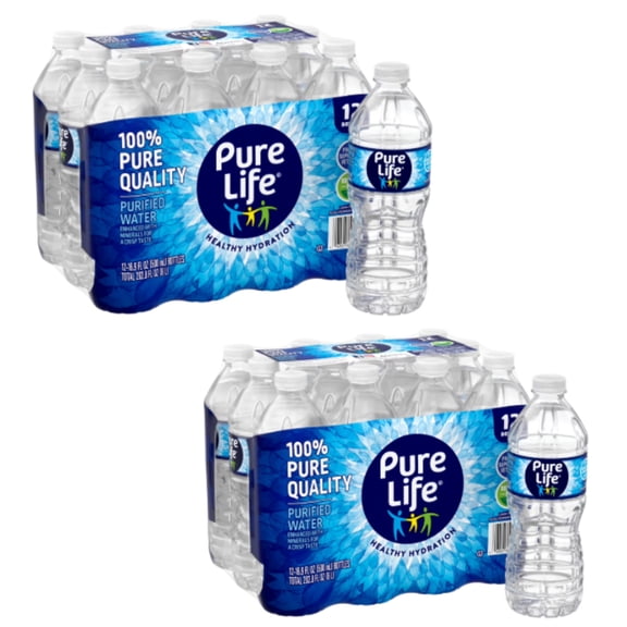 (2 Pack) Pure Life Purified Water, 16.9 Fl Oz, 12-Pack Plastic Bottles