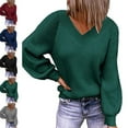 thumbnail image 1 of Suéter de mujer, suéter de cuello en V para mujer Suéter de mujer con cuello en V Suéter de mujer de color liso Diseñado meticulosamente, 1 of 5