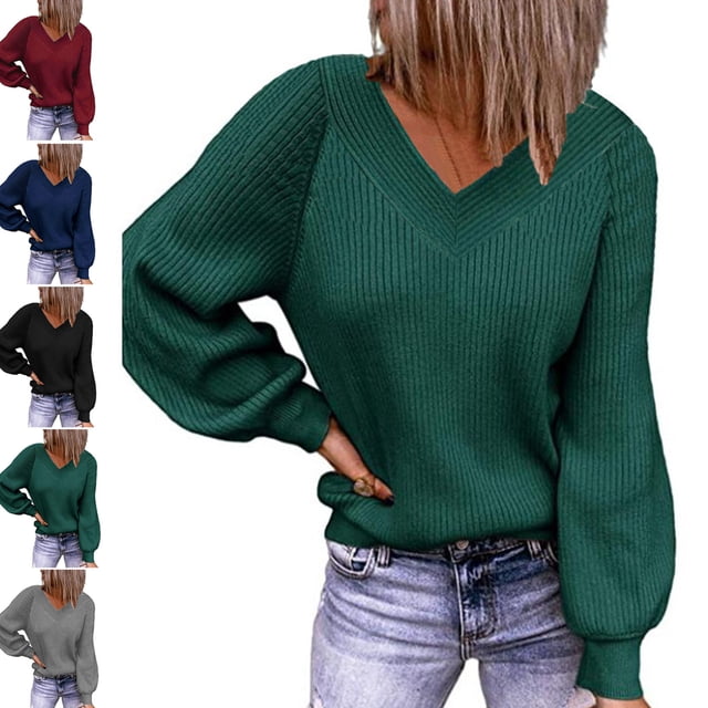 Suéter de mujer, suéter de cuello en V para mujer Suéter de mujer con cuello en V Suéter de mujer de color liso Diseñado meticulosamente