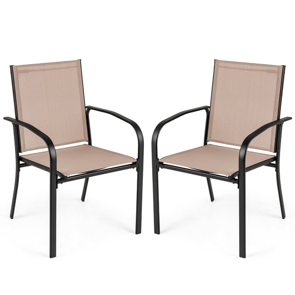 Gymax Outdoor Dining Chairs Set of 2 w/ Breathable Fabric Armrests High Back