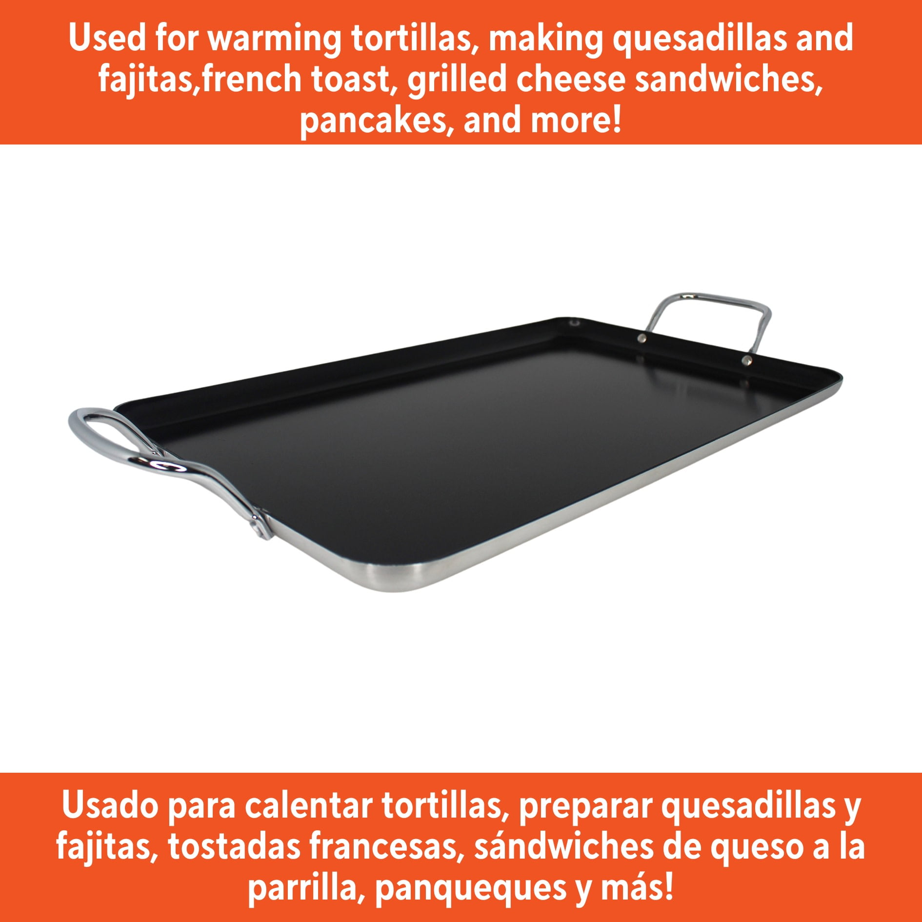 IMUSA Nonstick Stovetop Double Burner Griddle with Metal Handles, 17-Inch, Black