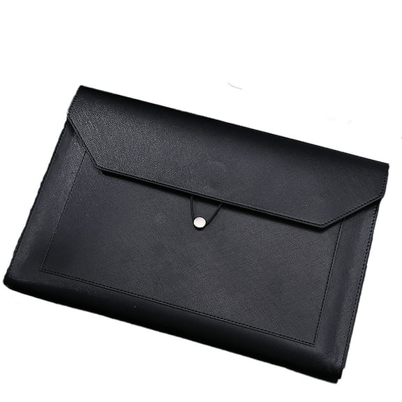 PU Leather A4 File Folder 2 Pockets Portfolio Envelope with Elastic String 3/4 Inch Expansion，Black