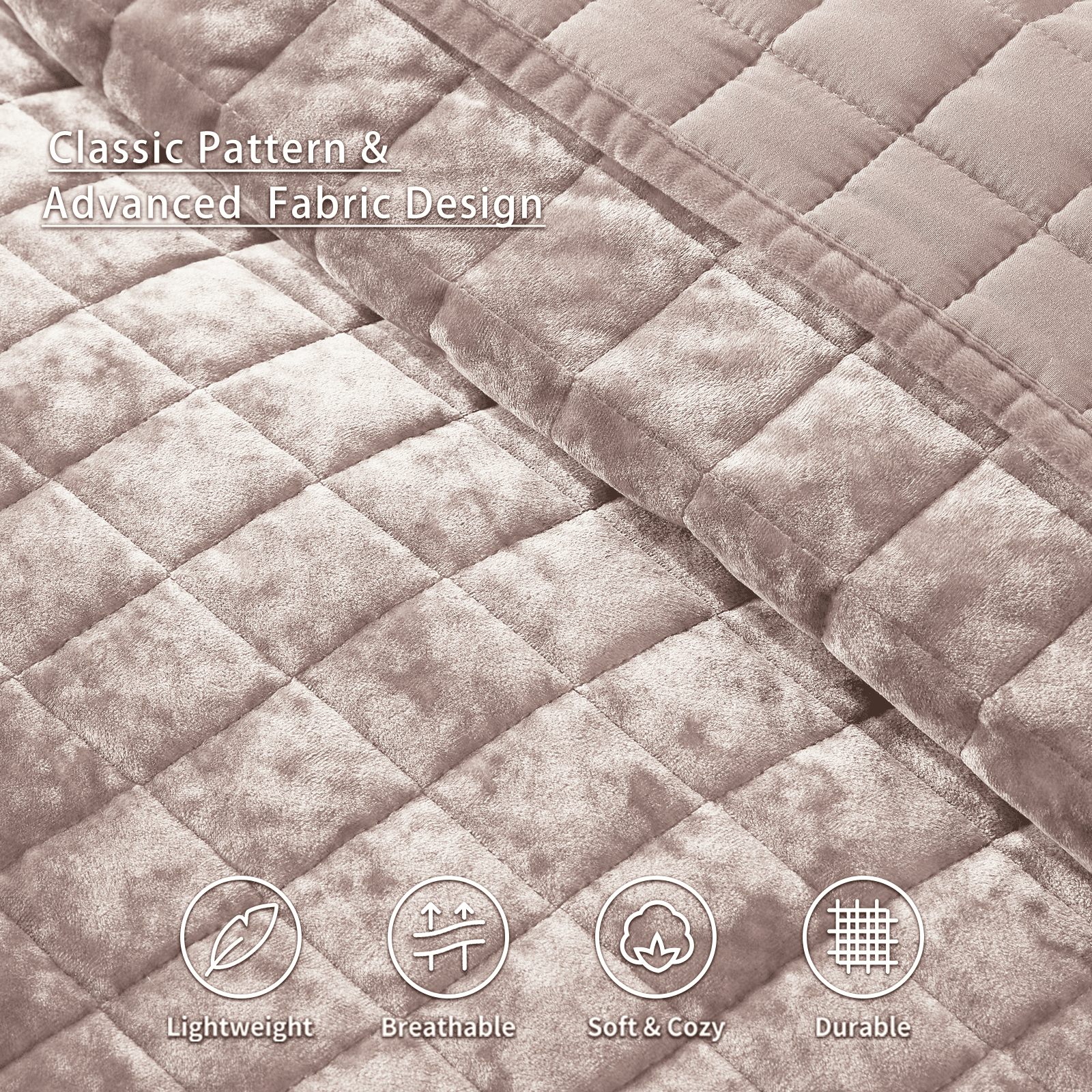 Velvet Quilt Full/Queen Size-90''x98'', Lightweight Dusty Pink Velvet Comforter Set with 2 Pillow Shams, Soft Bedspread Coverlet Quilted Bedding Set for All Season