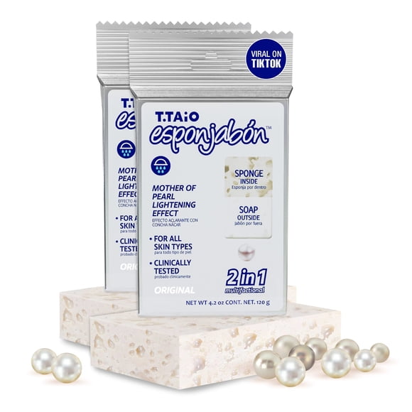 T.Taio Esponjabon Esponja de jabón de nácar - Limpiador de ducha - Limpieza de baño - Eliminación de aceite - Masaje y espuma pies codo y cara - Accesorios de baño (paquete de 2)