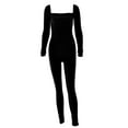 thumbnail image 6 of Women Yoga Jumpsuitas Long Sleeve Ribbed Knit Bodycon Jumpsuit Full Body Romper One Piece Workout Outfit, 6 of 9