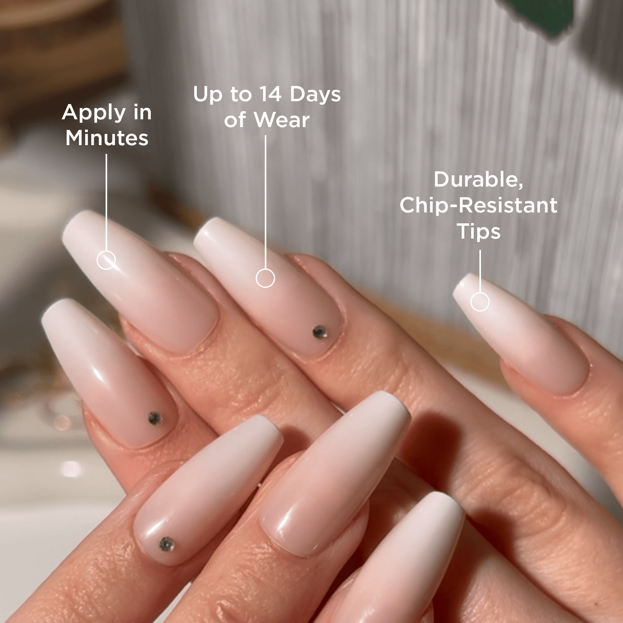 PaintLab Long Sleek Coffin Press On Nails 3D, Gradient Nude, 30 Count