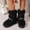 Black, variant on FRSASU Women's Winter Boots Fuzzy Plush Buckle Strap Warm Round Toe Slip On Non-Slip Sole Snow Ankle Booties White