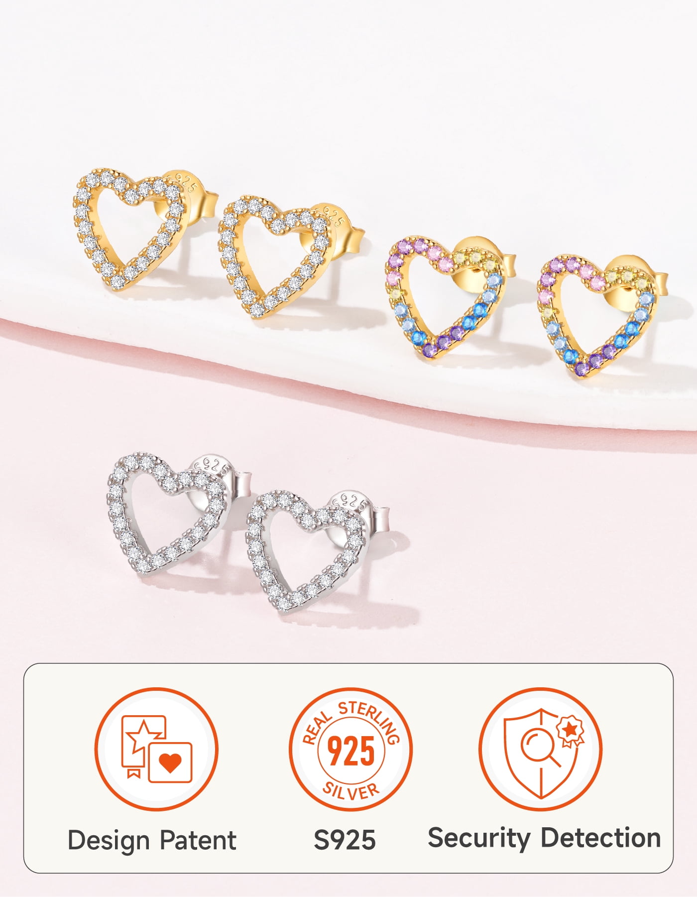 Just Being Cute Real Sterling Silver Heart Earrings for Women 14K Gold Plated Stud Earring with White Zircon Mothers Day Jewelry Gifts Her Girlfriend Wife Adults Age Ideas
